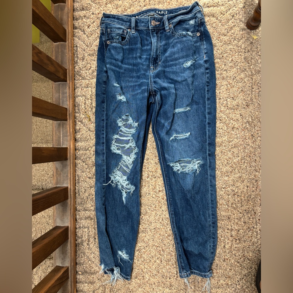 American Eagle Outfitters Women's Ripped Dark Blue Skinny Jeans